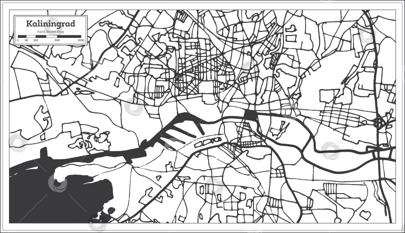 Скачать Карта города Калининград, Россия, выполненная в стиле ретро. Контурная карта. фотосток Ozero