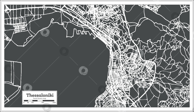 Скачать Карта города Салоники, Греция, выполненная в стиле ретро. Схематическая карта. фотосток Ozero