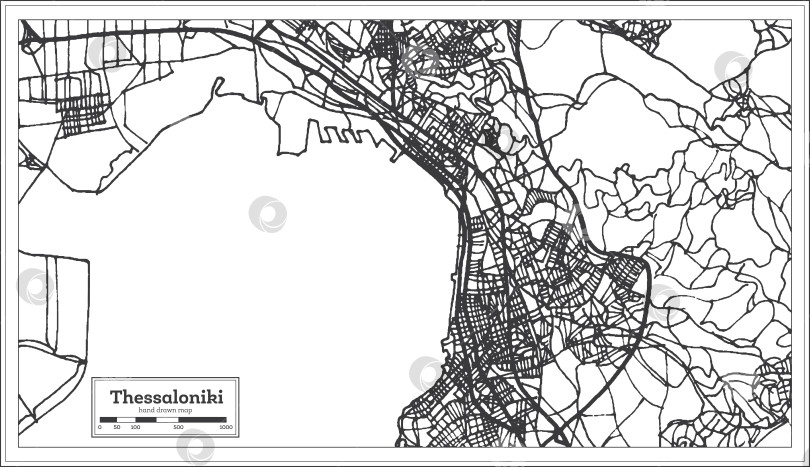 Скачать Карта города Салоники, Греция, выполненная в стиле ретро. Схематическая карта. фотосток Ozero