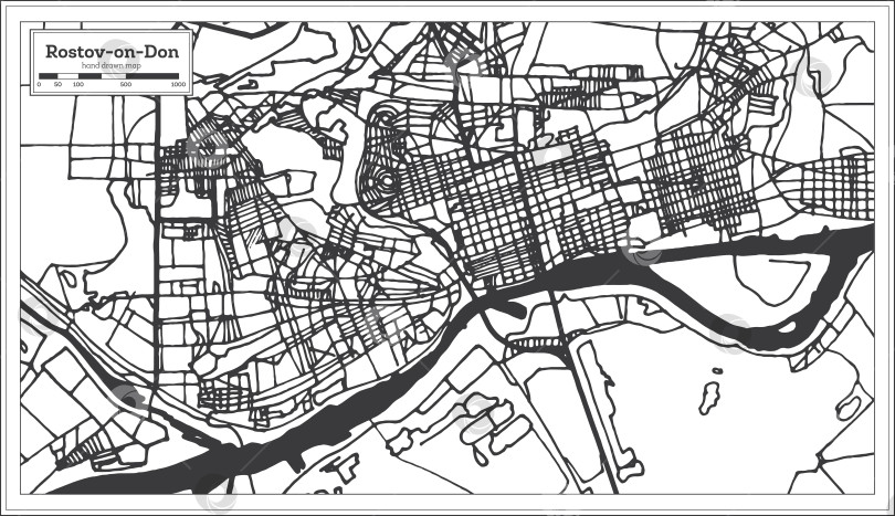 Скачать Карта города Ростов-на-Дону, Россия, выполненная в стиле ретро. Схематическая карта. фотосток Ozero