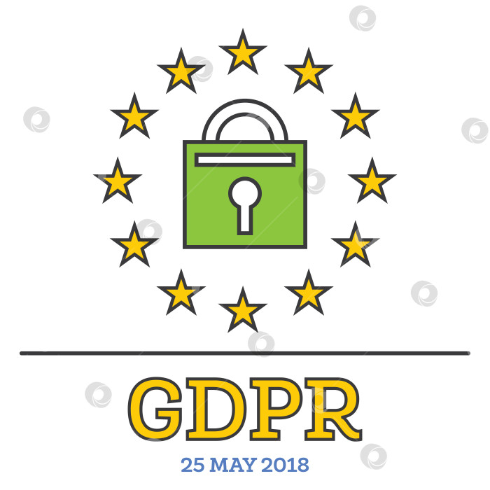 Скачать Общие правила защиты данных (GDPR). Навесной замок со звездочками.  фотосток Ozero