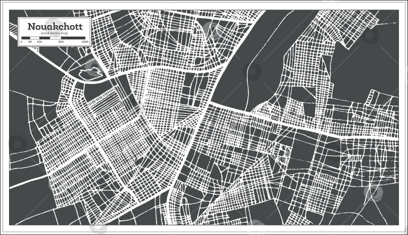 Скачать Карта города Нуакшот, Мавритания, выполненная в ретро-стиле. Схематическая карта. фотосток Ozero