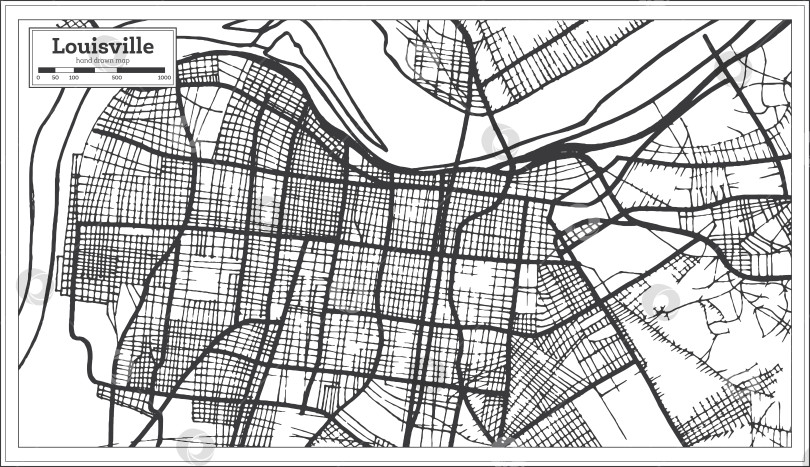 Скачать Карта города Луисвилл, штат Кентукки, США, выполненная в ретро-стиле. Схематическая карта. фотосток Ozero