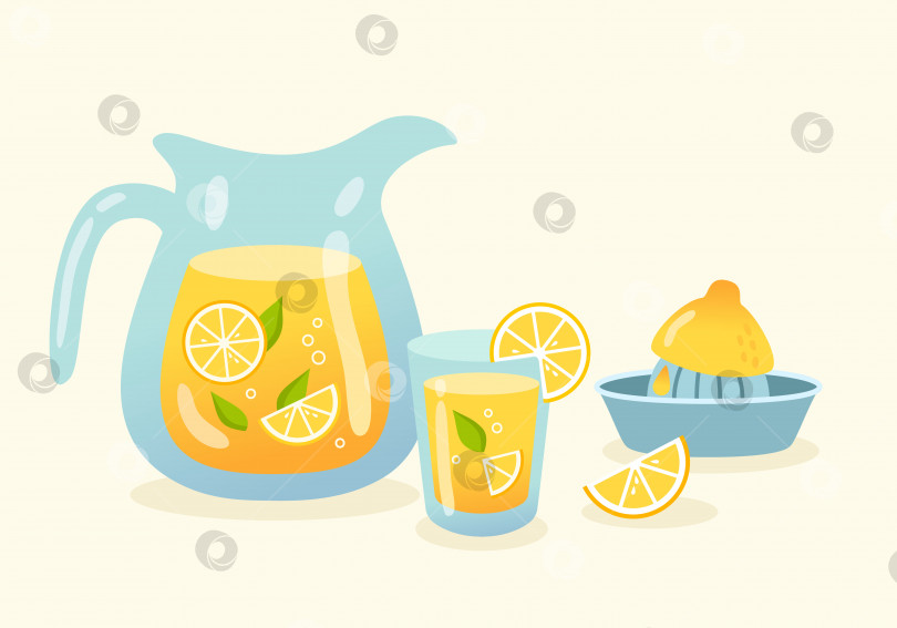 Скачать Кувшин для лимонада, стакан и соковыжималка в плоском исполнении. фотосток Ozero