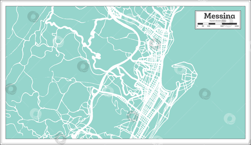 Скачать Карта города Мессина, Италия, выполненная в стиле ретро. Схематическая карта. фотосток Ozero