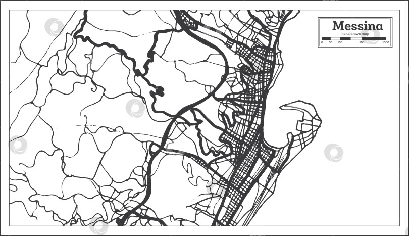 Скачать Карта города Мессина, Италия, выполненная в стиле ретро. Схематическая карта. фотосток Ozero