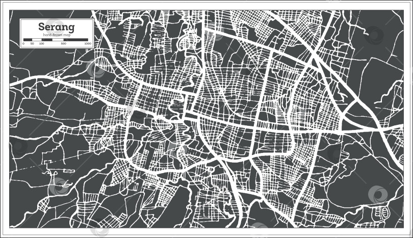 Скачать Карта города Серанг в Индонезии, выполненная в ретро-стиле. Схематическая карта. фотосток Ozero