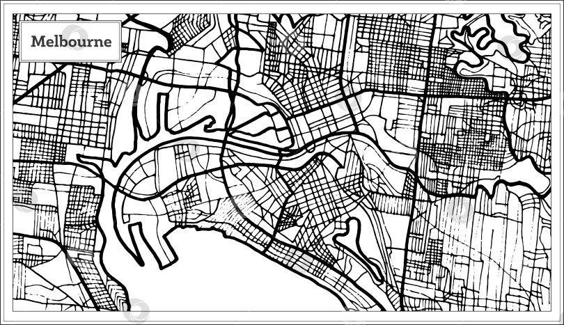 Скачать Карта Мельбурна, Австралия, выполненная в черно-белом цвете.  фотосток Ozero