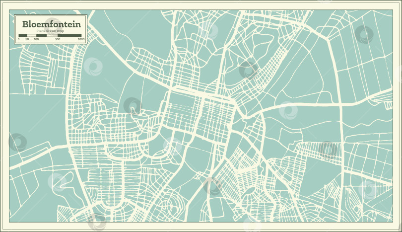 Скачать Карта города Блумфонтейн в Южной Африке, выполненная в стиле ретро. Схематическая карта. фотосток Ozero
