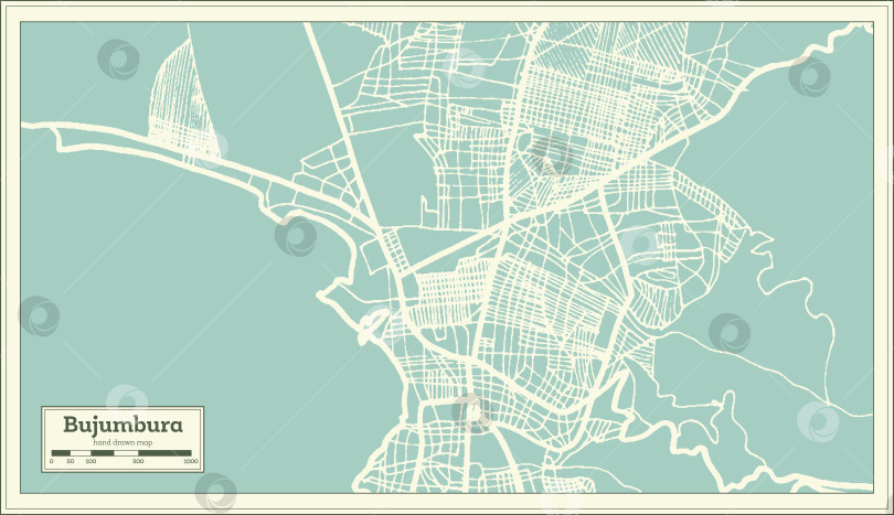 Скачать Карта города Бужумбура в Бурунди, выполненная в стиле ретро. Схематическая карта.  фотосток Ozero