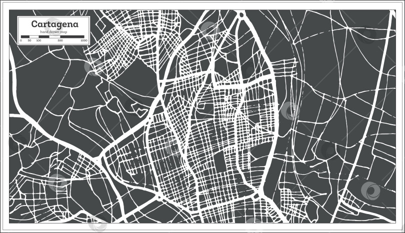 Скачать Карта города Картахена в Испании, выполненная в ретро-стиле. Схематическая карта.  фотосток Ozero