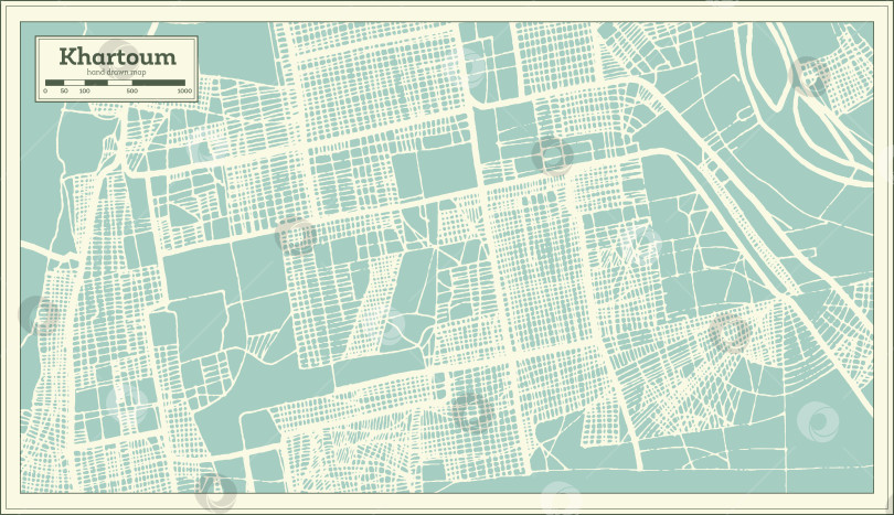 Скачать Карта города Хартум, Судан, выполненная в ретро-стиле. Схематическая карта. фотосток Ozero