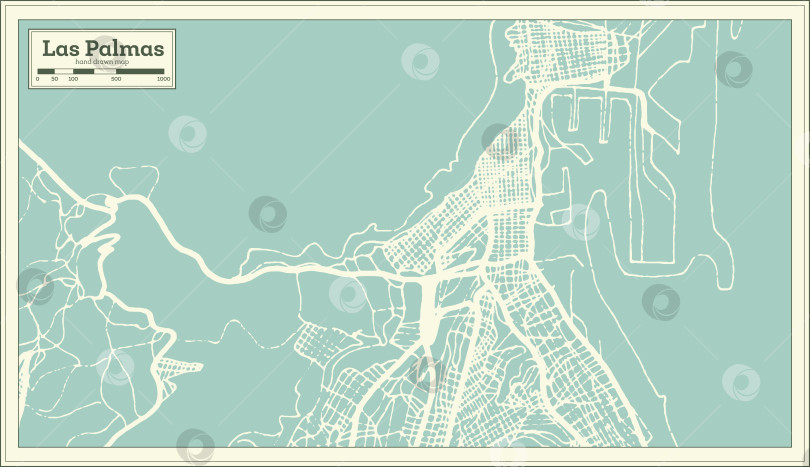 Скачать Карта города Лас-Пальмас в Испании, выполненная в ретро-стиле. Схематическая карта. фотосток Ozero
