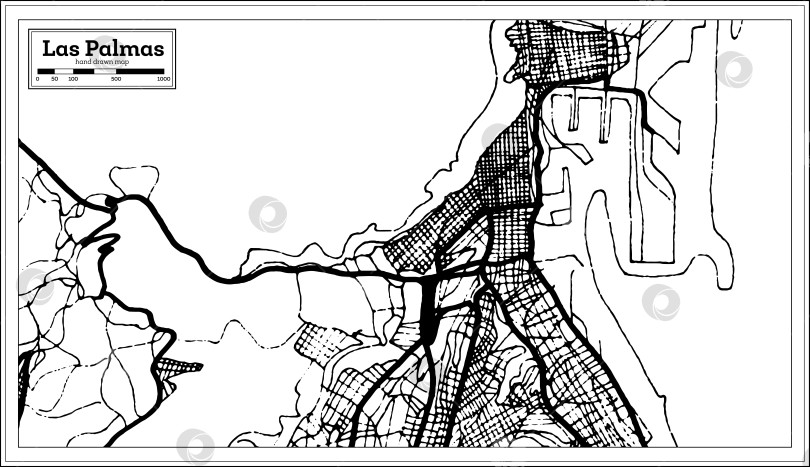 Скачать Карта города Лас-Пальмас в Испании, выполненная в ретро-стиле. Схематическая карта.  фотосток Ozero