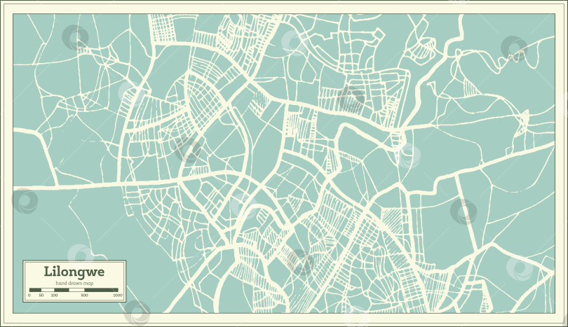 Скачать Карта города Лилонгве в Малави, выполненная в ретро-стиле. Схематическая карта. фотосток Ozero