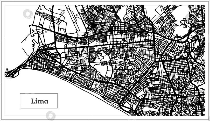 Скачать Карта города Лима, Перу, выполненная в черно-белом цвете. фотосток Ozero