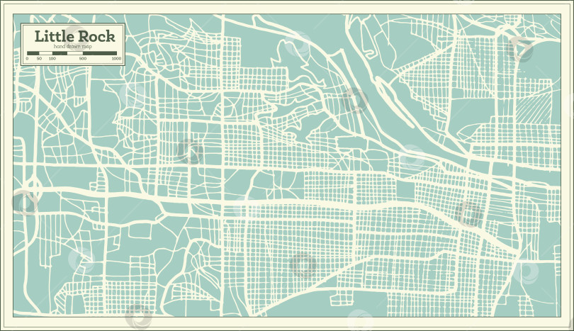 Скачать Карта города Литл-Рок, США, выполненная в ретро-стиле. Схематическая карта.  фотосток Ozero