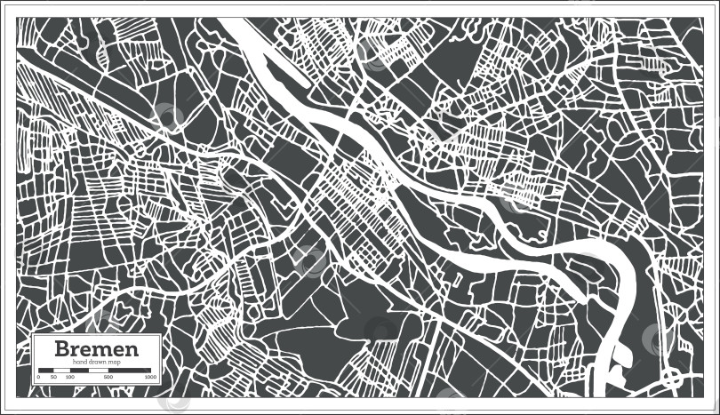 Скачать Карта города Бремен, Германия, выполненная в ретро-стиле. Схематическая карта. фотосток Ozero
