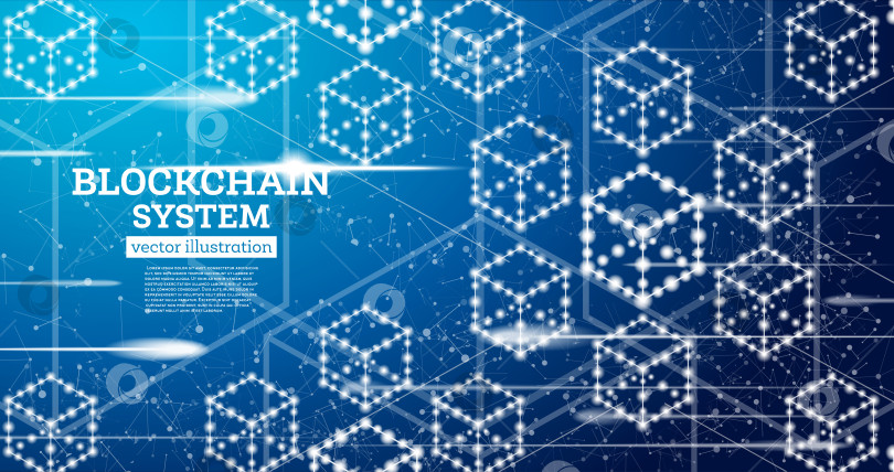 Скачать Концепция неонового контура блокчейна на синем фоне. фотосток Ozero