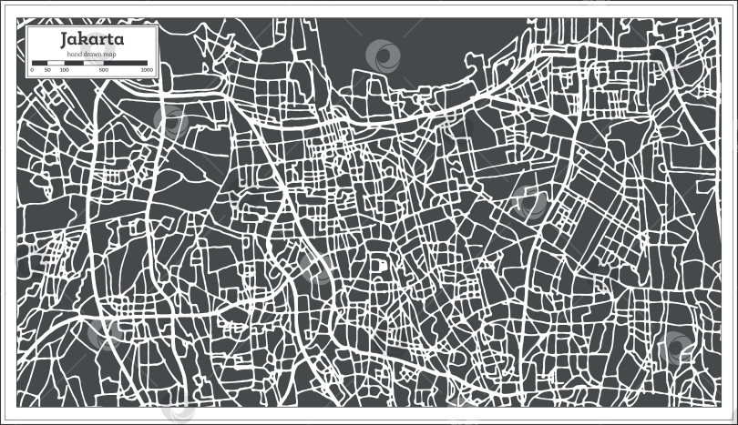 Скачать Карта города Джакарта, Индонезия, выполненная в ретро-стиле. Схематическая карта. фотосток Ozero