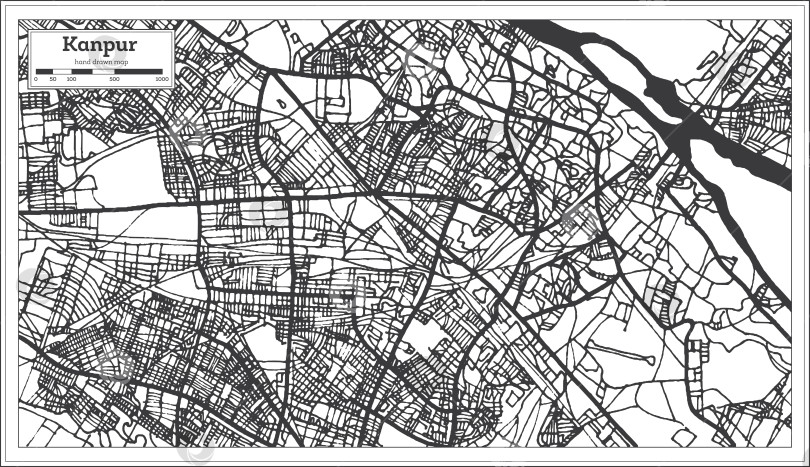 Скачать Карта индийского города Канпур в стиле ретро. Схематическая карта. фотосток Ozero