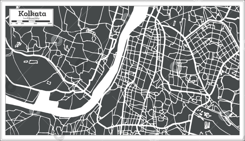 Скачать Карта города Калькутта, Индия, выполненная в ретро-стиле. Схематическая карта. фотосток Ozero