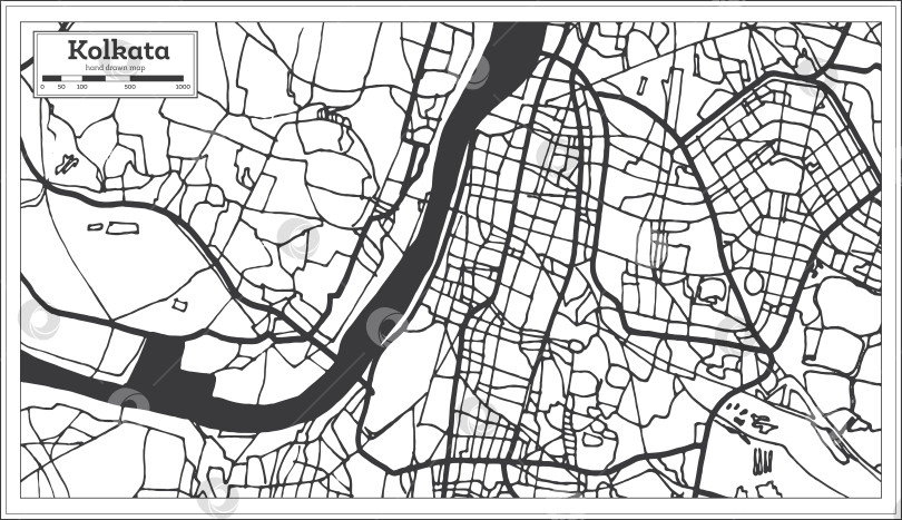 Скачать Карта города Калькутта, Индия, выполненная в ретро-стиле. Схематическая карта. фотосток Ozero