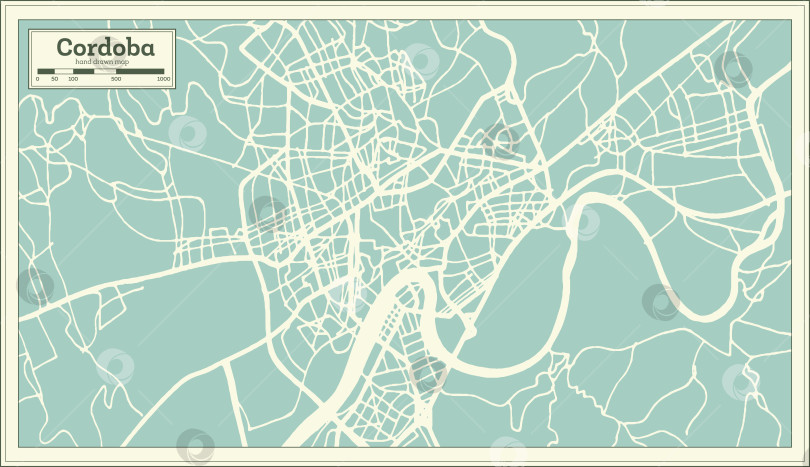 Скачать Карта города Кордова в Испании, выполненная в ретро-стиле. Схематическая карта.  фотосток Ozero