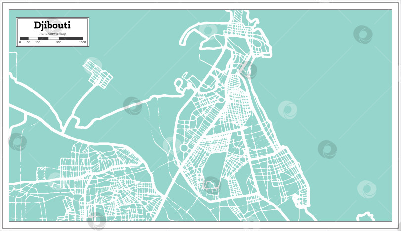 Скачать Карта города Джибути в стиле ретро. Схематическая карта. фотосток Ozero