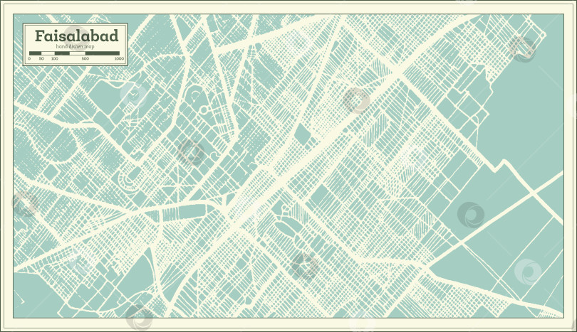Скачать Карта города Фейсалабад, Пакистан, выполненная в стиле ретро. Схематическая карта. фотосток Ozero