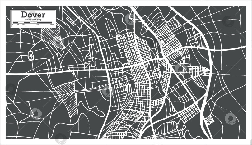 Скачать Карта города Дувр, штат Делавэр, США, выполненная в ретро-стиле. Схематическая карта. фотосток Ozero