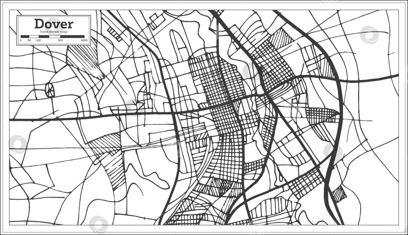 Скачать Карта города Дувр, штат Делавэр, США, выполненная в ретро-стиле. Схематическая карта. фотосток Ozero