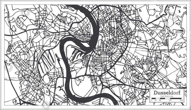 Скачать Карта города Дюссельдорф, Германия, в стиле ретро. Схематическая карта.  фотосток Ozero