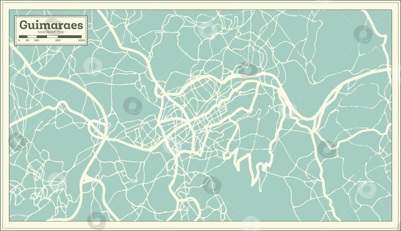 Скачать Карта города Гимарайнш в Португалии в стиле ретро.  фотосток Ozero