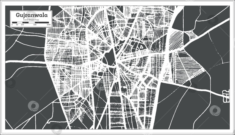 Скачать Карта города Гуджранвала в Пакистане в стиле ретро. Схема проезда. фотосток Ozero