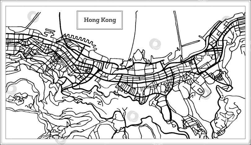 Скачать Карта китайского города Гонконг в черно-белом цвете. фотосток Ozero