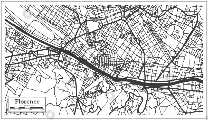 Скачать Карта города Флоренция, Италия, выполненная в стиле ретро. Схематическая карта. фотосток Ozero