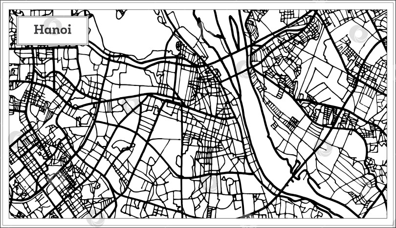 Скачать Карта города Ханой во Вьетнаме в черно-белом цвете. фотосток Ozero