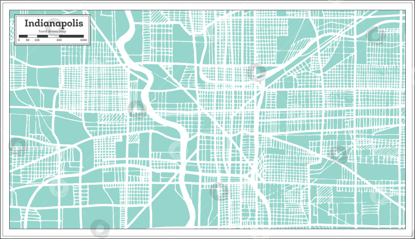 Скачать Карта города Индианаполис, США, выполненная в ретро-стиле. Схематическая карта. фотосток Ozero