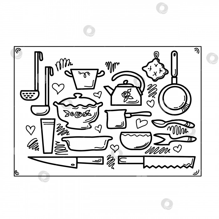 Скачать набор иконок стиля линии кухонной утвари и дизайн векторной иллюстрации с надписями фотосток Ozero