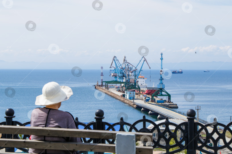 Скачать Вид на пирс Корсаковского морского торгового порта со смотровой площадки. фотосток Ozero