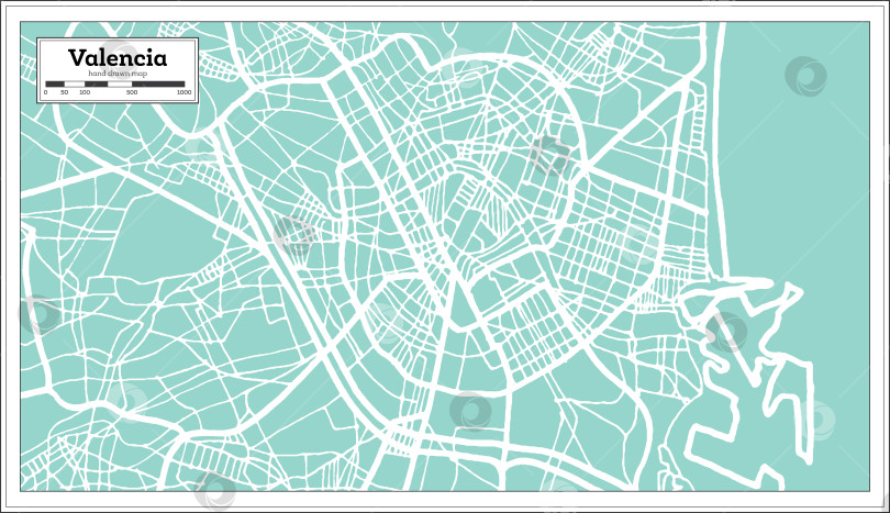 Скачать Карта города Валенсия, Испания, выполненная в ретро-стиле. Схематическая карта. фотосток Ozero