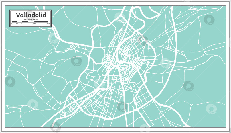 Скачать Карта города Вальядолид в Испании, выполненная в ретро-стиле. Схематическая карта. фотосток Ozero