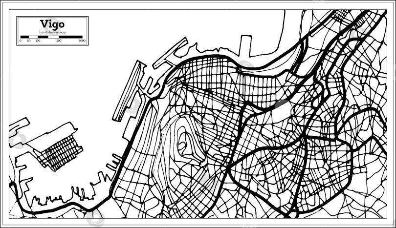 Скачать Карта города Виго в Испании в стиле ретро. Схема проезда. фотосток Ozero
