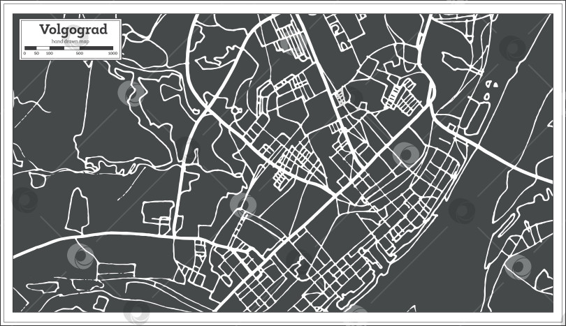 Скачать Карта города Волгоград, Россия, выполненная в стиле ретро. Схематическая карта. фотосток Ozero
