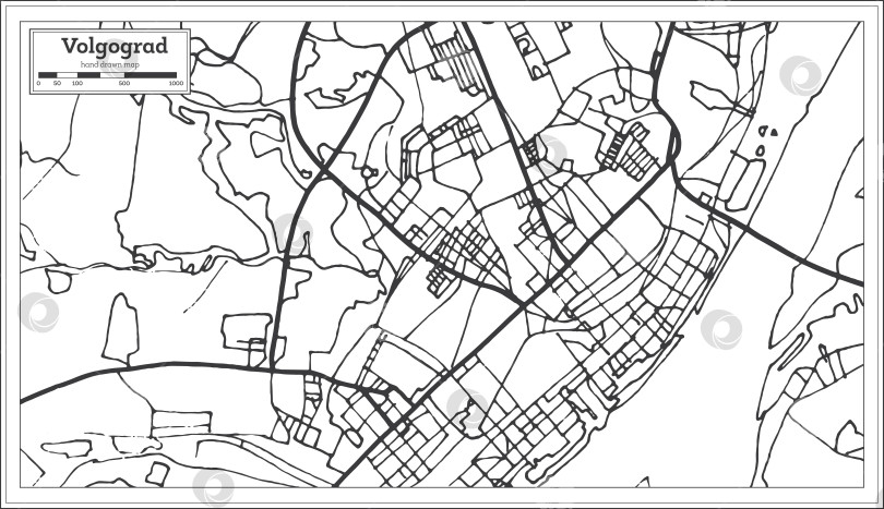 Скачать Карта города Волгоград, Россия, выполненная в стиле ретро. Схематическая карта. фотосток Ozero