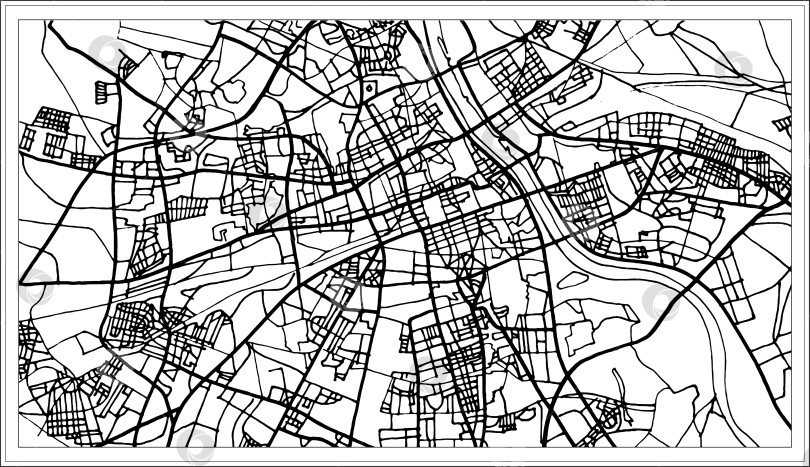 Скачать Карта Варшавы, Польша, выполнена в черно-белом цвете. фотосток Ozero