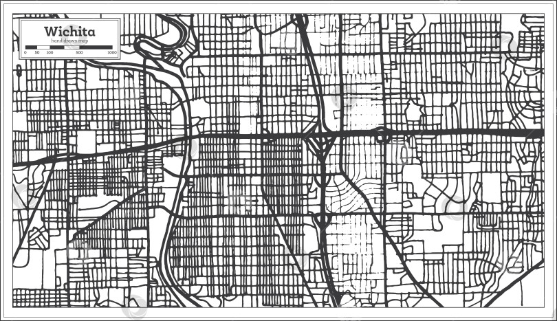 Скачать Карта города Уичито, штат Канзас, США, выполненная в ретро-стиле. Схематическая карта.  фотосток Ozero