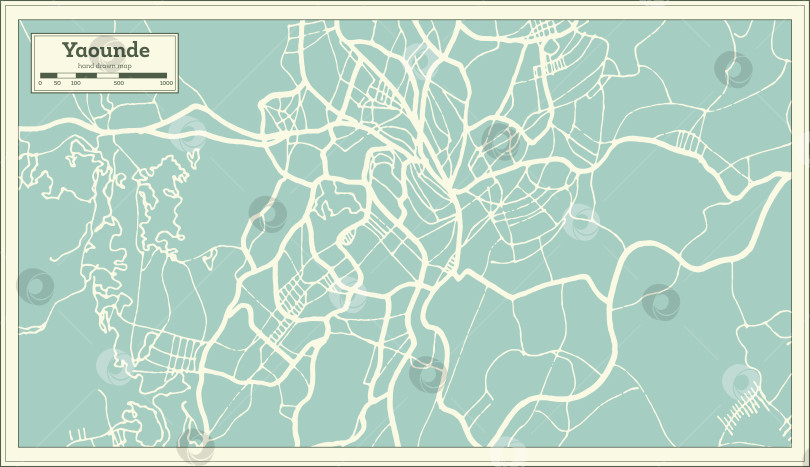 Скачать Карта города Яунде в Камеруне, выполненная в стиле ретро. Схематическая карта. фотосток Ozero