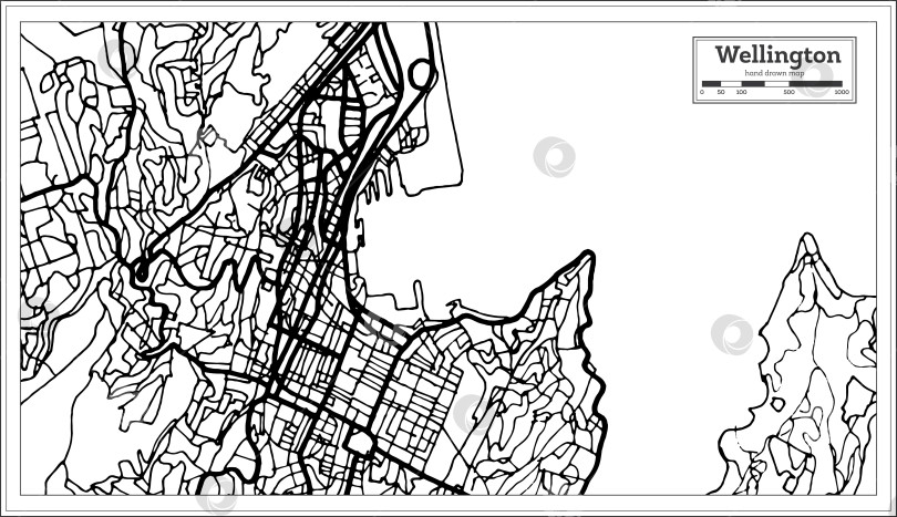 Скачать Карта города Веллингтон, Новая Зеландия, выполненная в черно-белом цвете. фотосток Ozero